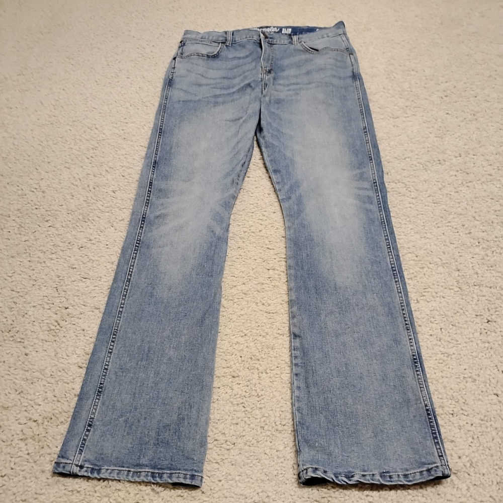 Wrangler Jeans Mens 34x35 Blue Retro Slim Boot Western Faded Cowboy Denim Work